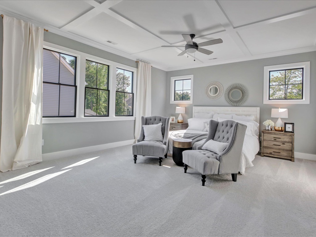 Master bedroom with coffered ceiling